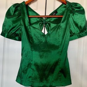 LULUS / SMALL / EMERALD GREEN / POUF SLEEVE / STRUCTURED BLOUSE